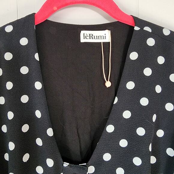 LeRumi Polka Dot Classic Black White Wide Leg Button Up V Neck Jumpsuit S - Picture 4 of 13